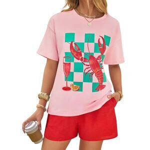 0846 NWT Zesica Medium Lobster 2 piece $44 MSRP Graphic print top and shorts